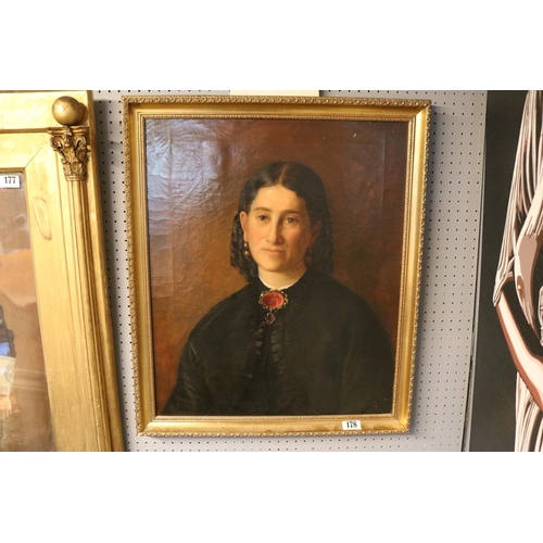 178 - 19thC Oil on canvas of a Victorian Lady 'Aunt Jane Hunt' unsigned. 49 x 59cm