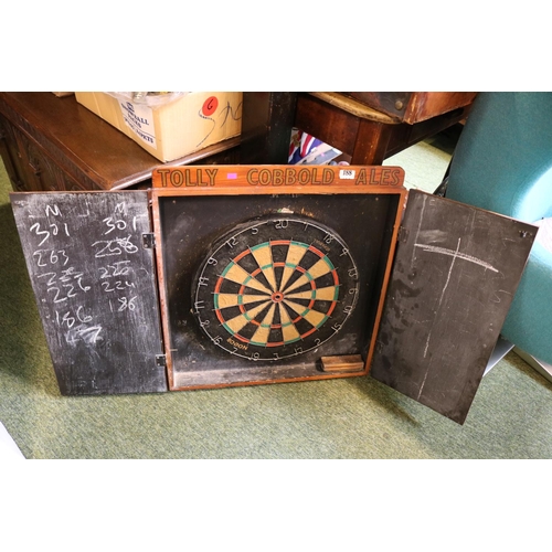 188 - Nodor Supabull Dartboard in Wooden Cobbold Ales case