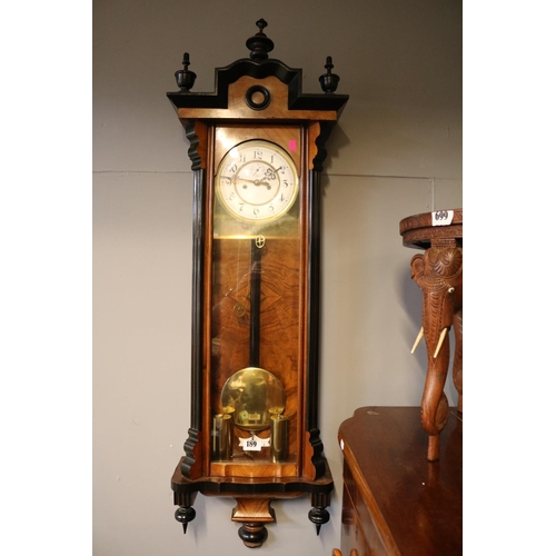 189 - Walnut Cased Vienna Regulator type wall clock with numeral dial, brass cylinder weights and pendulum