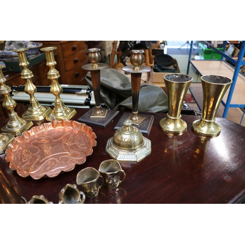 210 - Collection of assorted Brass and Copperware to include Candlesticks, Artillery shells, Romola Arts &... 