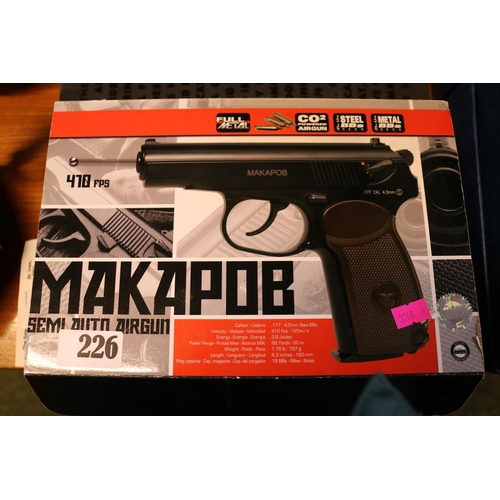 226 - Boxed Makapob Semi Auto Air Pistol BB boxed Id Creative with leather holster