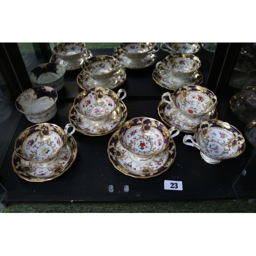 23 - H R Daniels Hand Painted part tea set of Cup and saucers C.1840