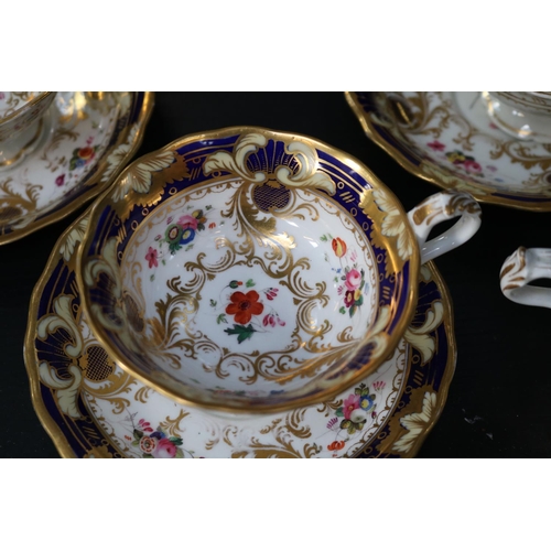 23 - H R Daniels Hand Painted part tea set of Cup and saucers C.1840