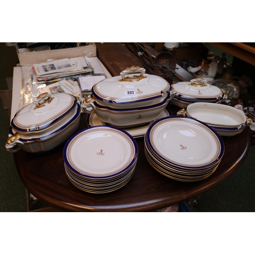 237 - 19thC Royal Worcester Vitreous pottery dinner service, printed in blue with overgilding and floral o... 