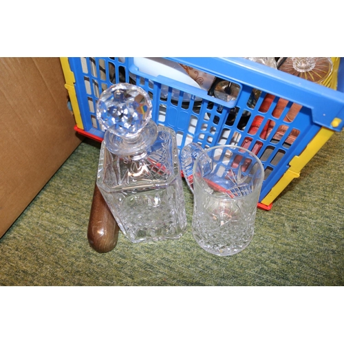 238 - Box of assorted 19thC Tea ware, Silverplated tableware, Glassware and a Silver topped scent bottle