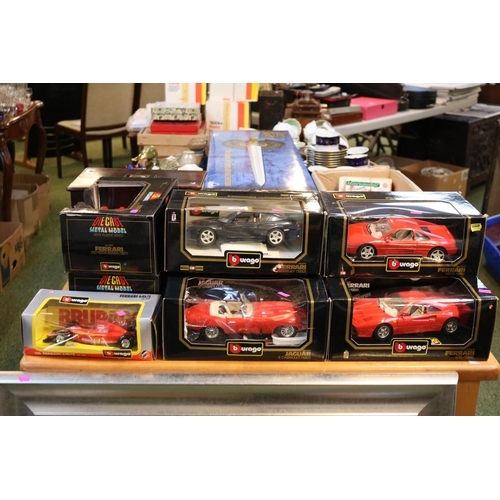 264 - Collection of 9 Burago Metal 1/18 vehicles to include Ferrari 250 GTO, 348tb, GTO etc