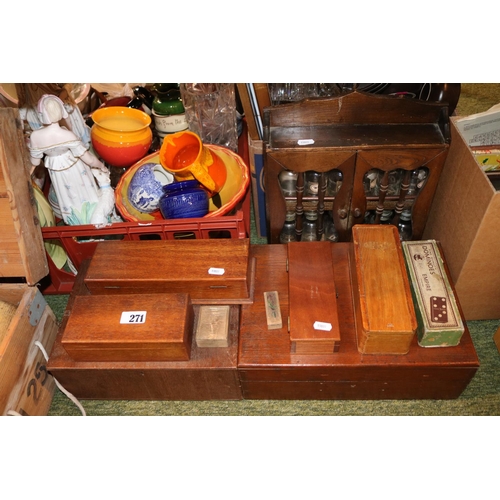 271 - Collection of wooden boxes and a Spindle fronted spice rack