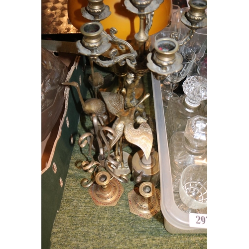 297 - Collection of assorted Glassware and Metalware and a Oil Lamp with brass base