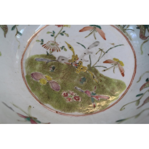 30 - Late 18thC / Early 19thC Chinese Qing Dynasty Celadon bowl decorated with enamelled insects, flowers... 