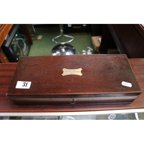 31 - 19thC Rosewood Instrument case with metal inlaid plaque W H Picton 1855. William Henry Picton was th... 