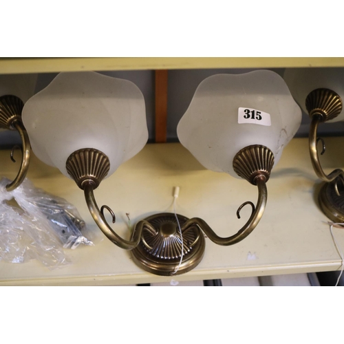 315 - 3 Brass Modern Light fittings with opaque shades