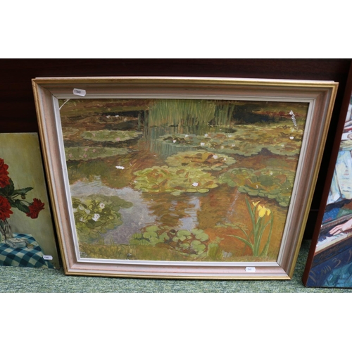 40 - Framed Oil on board after Monets Lily pads by Michael J Rhodes 1976 (Slade Shool of Art), Oil on boa... 