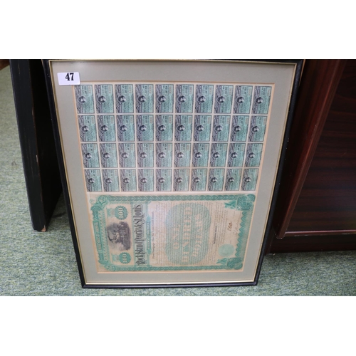 47 - Framed Stamford, Spalding & Boston Bankers Company £5 Note, Wisbech & Lincolnshire Bank £5 Note, Roc... 