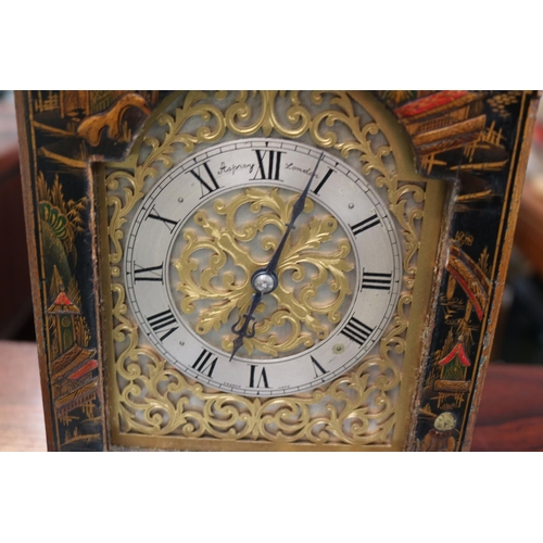 50 - Asprey of London Chinoiserie cased Bracket clock with Silvered dial and brass scroll Roman numeral d... 