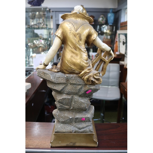 69 - Large Plaster figure of a Plaster Gilt decorated Art Nouveau figure with Harp marked Reproduction In... 