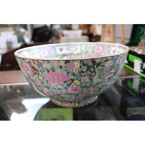 72 - Pair of Chinese Republic Famille Rose Bowls decorated with Peony, Chrysanthemum, Butterflies  and fi... 