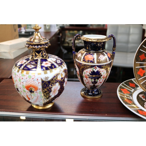 73 - Abbeydale plates x2 and two late 19th century Royal Crown Derby Vases