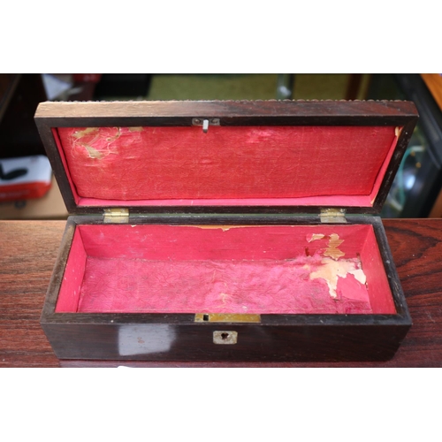 79 - Victorian Rosewood and Walnut inlaid box decorated with Pheasant and floral. 25cm in Length