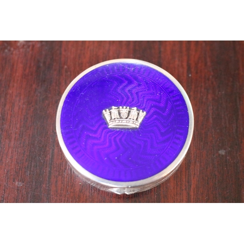 490 - Silver Guilloche enamel compact with applied naval crown and retailed by Gieves Ltd (Grieves & Hawke... 