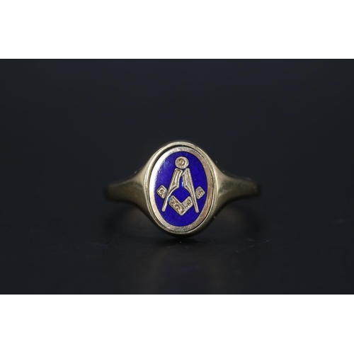 588K - Gents 9ct Gold Reversible Masonic ring Size V. 5.5g total weight