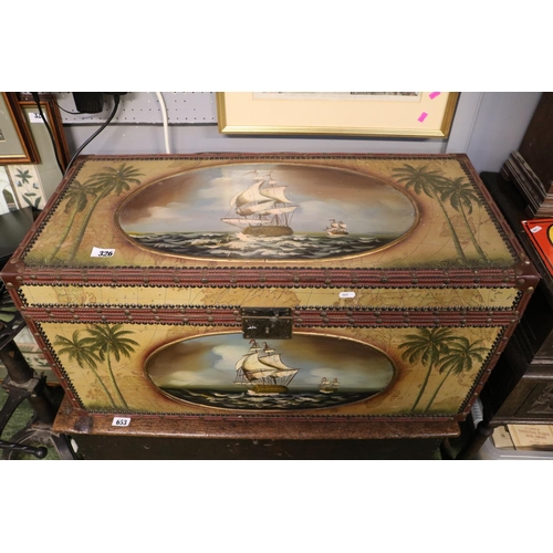 326 - Chest decorated with Maritime scenes with metal studded decoration 87cm in Width