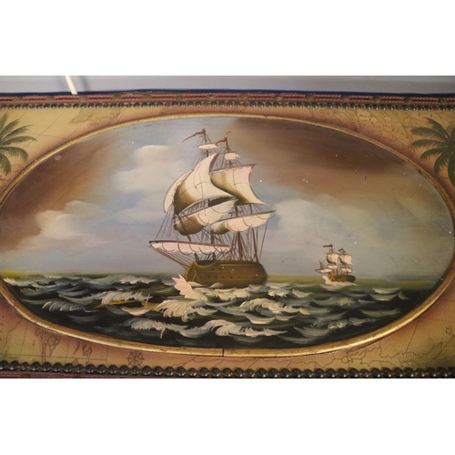 326 - Chest decorated with Maritime scenes with metal studded decoration 87cm in Width