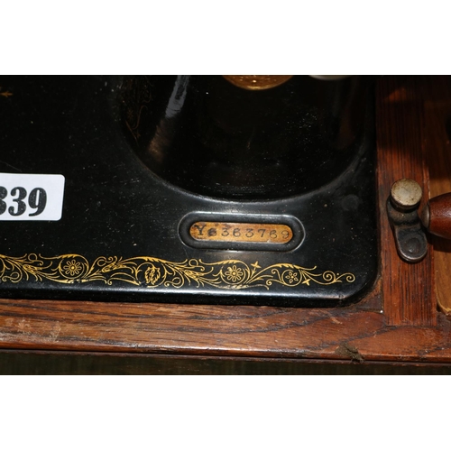 339 - Oak Cased Singer Sewing Machine