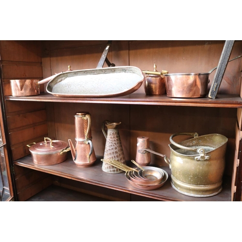 402 - Good Collection of French Hammered copper and Brass Bi Metal Kitchenware to include Teapots, Pans, P... 