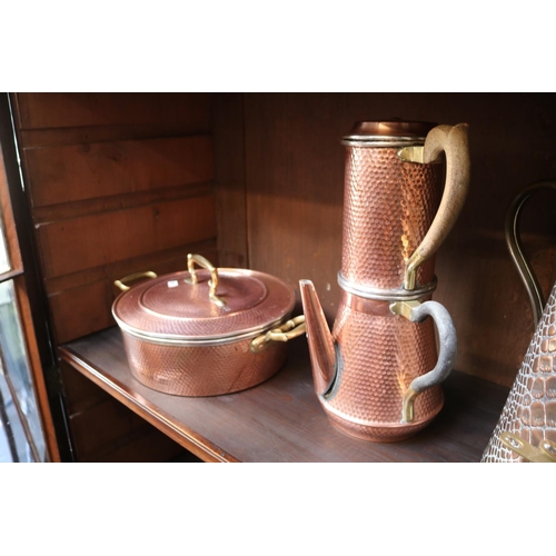 402 - Good Collection of French Hammered copper and Brass Bi Metal Kitchenware to include Teapots, Pans, P... 