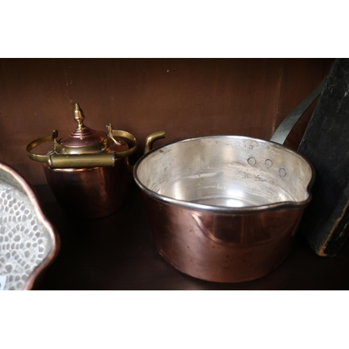 402 - Good Collection of French Hammered copper and Brass Bi Metal Kitchenware to include Teapots, Pans, P... 