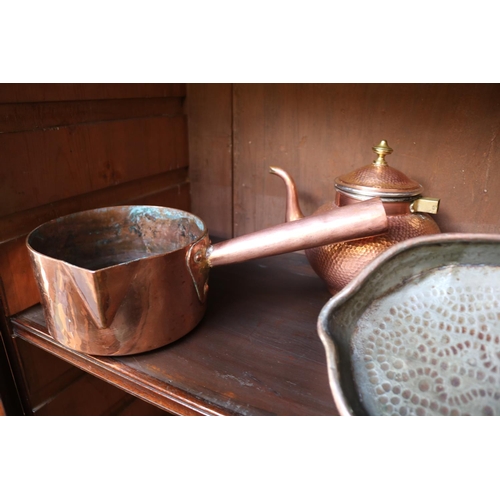 402 - Good Collection of French Hammered copper and Brass Bi Metal Kitchenware to include Teapots, Pans, P... 