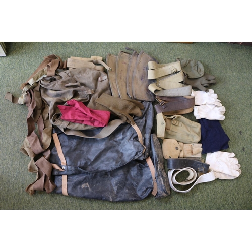 411 - WW2 Military Wellingtons and assorted Webbing