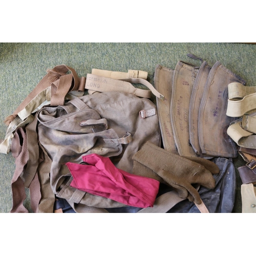 411 - WW2 Military Wellingtons and assorted Webbing