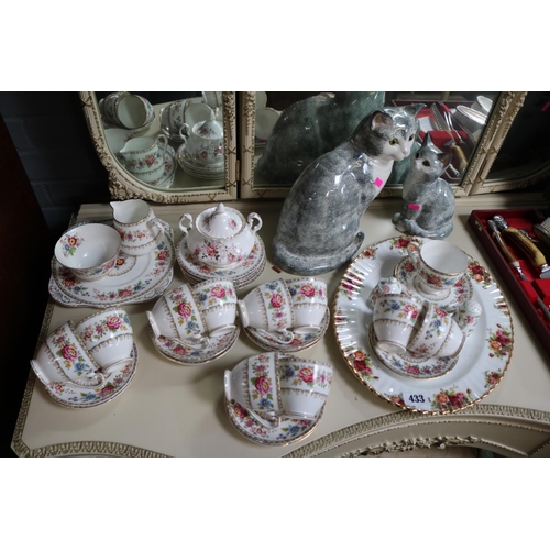 433 - 2 Just Cats & Co figures, Grafton China Malvern pattern tea set and a Royal Albert Old Country Roses... 