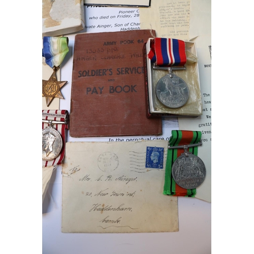 474 - Private Clarence William Ainger 13033740 Royal Pioneer Corps Collection of Medals and Documents to i... 