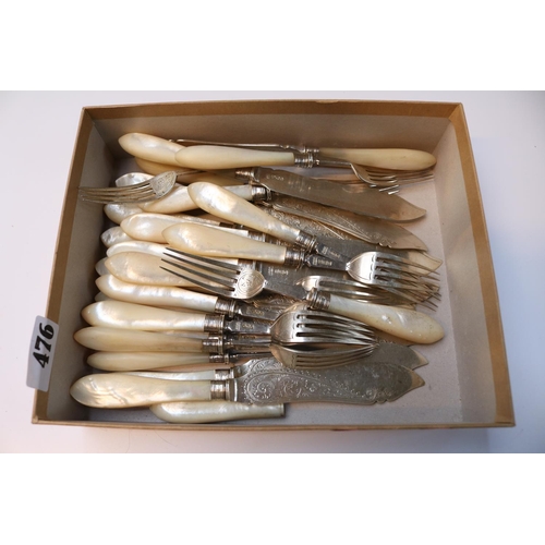 476 - Collection of Good quality Mother of Pearl Silver bladed Cutlery Sheffield 1900 with engraved