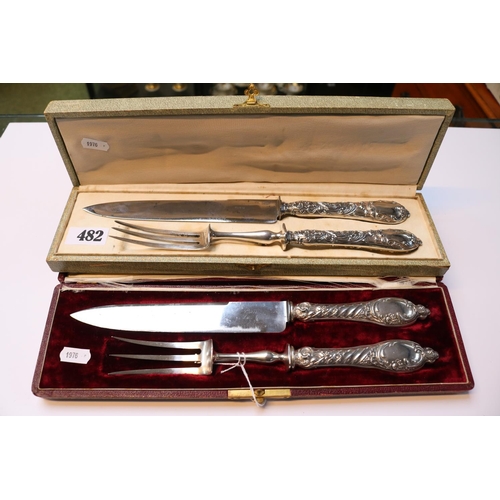 482 - Emile Puiforcat 900 Silver Handled Carving Set C.1880 and another French set