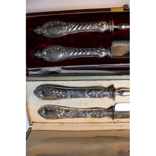 482 - Emile Puiforcat 900 Silver Handled Carving Set C.1880 and another French set