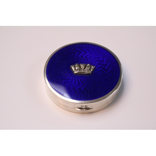 490 - Silver Guilloche enamel compact with applied naval crown and retailed by Gieves Ltd (Grieves & Hawke... 