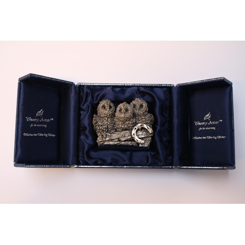 499 - Boxed Country Artist Sterling Silver model of 3 Owlets