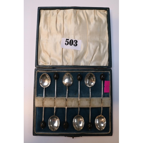 503 - Cased set of Silver Coffee Bean spoons Birmingham 1909