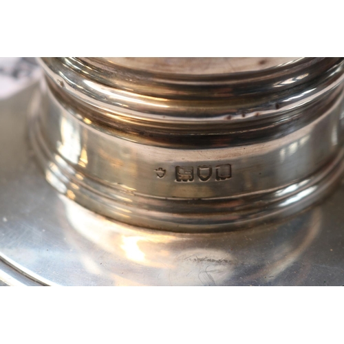 508 - Early 20thC Silver Castle turret design inkwell, engraved November 12th 1915. 290g total weight