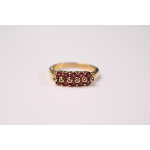 588M - Ladies 9ct Gold Pink Sapphire & Stone set multi stone ring Size M. 3.1g total weight