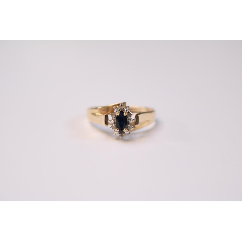 588O - Ladies 9ct Gold Sapphire and Stone set cluster ring Size M. 2.4g total weight