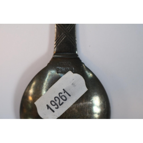 596 - Georg Jensen Silver Spoon with Castle decoration. 25g total weight