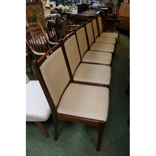 640H - Set of 6 Mid Century Danish style dining chairs with upholstered seat and backs in the manner of Uld... 