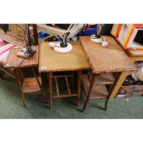 647 - Collection of Victorian Cane side tables with woven tops and under tiers