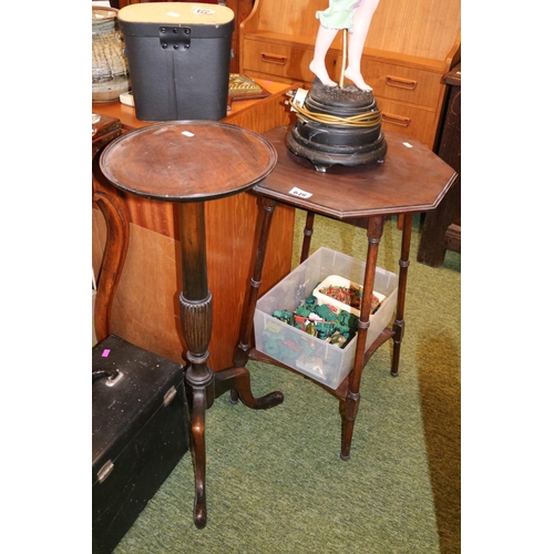 649 - Edwardian Mahogany Jardinière tripod stand and a Octagonal Mahogany table with under tier