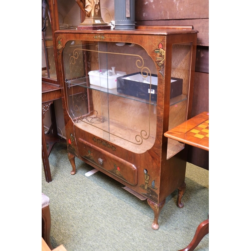 667 - 1930s Walnut Glazed Chinoiserie cabinet on cabriole legs