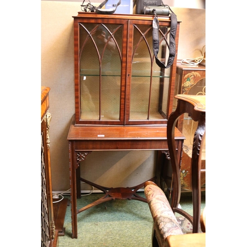 668 - Edwardian Mahogany Glazed top cabinet on straight legs and cruciform support